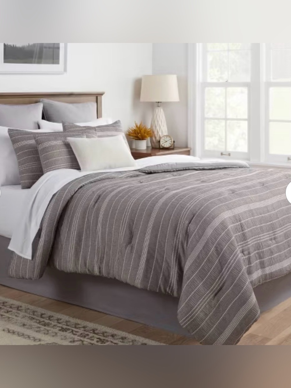 Threshold Grey & Cream Chambray Matelasse Stripe Queen 6 Piece Comforter Set